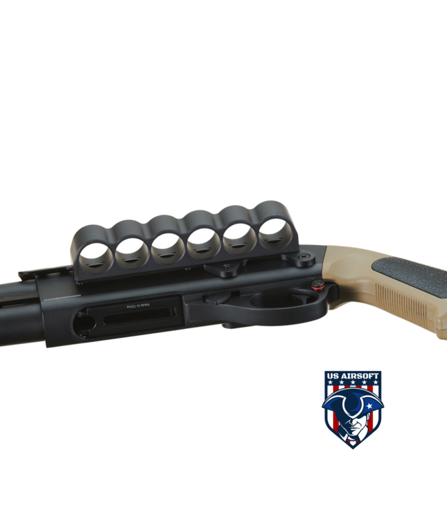 Golden Eagle Airsoft M870 MP M-LOK Style 3/6-Shot Pump Action Gas Shotgun - Tan with Shell Holder