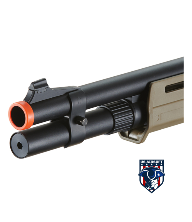 Golden Eagle Airsoft M870 MP M-LOK Style 3/6-Shot Pump Action Gas Shotgun - Tan with Shell Holder
