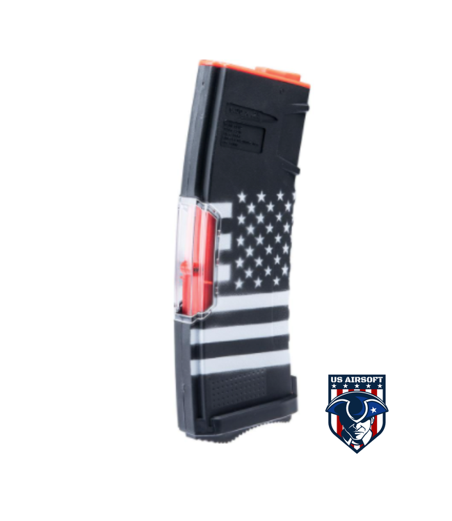 BAMF GEN2 Polymer 190rd Mid-Cap Magazine for M4 / M16 Series Airsoft AEG Rifles (Model: American Flag Black / Single Mag)
