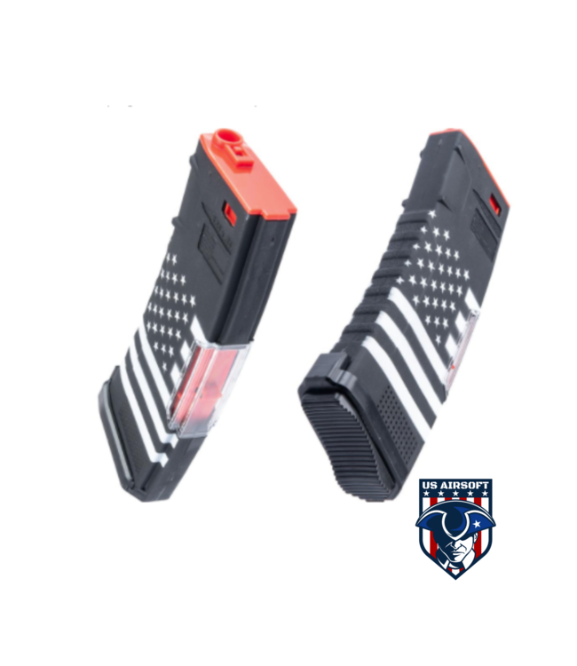 BAMF GEN2 Polymer 190rd Mid-Cap Magazine for M4 / M16 Series Airsoft AEG Rifles (Model: American Flag Black / Single Mag)