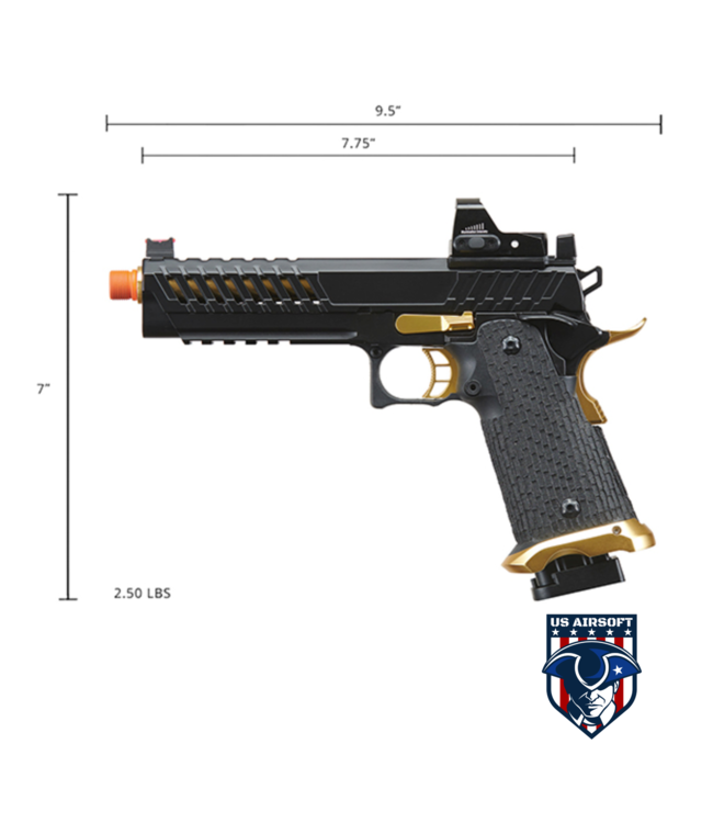 Lancer Tactical Knightshade Hi-Capa Gas Blowback Airsoft Pistol w/ Red Dot Sight (Color: Black & Gold)