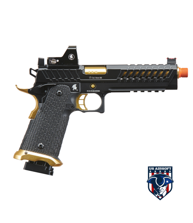 Lancer Tactical Knightshade Hi-Capa Gas Blowback Airsoft Pistol w/ Red Dot Sight (Color: Black & Gold)
