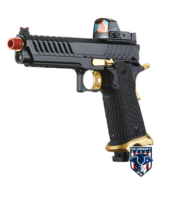 Lancer Tactical Knightshade Hi-Capa Gas Blowback Airsoft Pistol w/ Red Dot Sight (Color: Black & Gold)