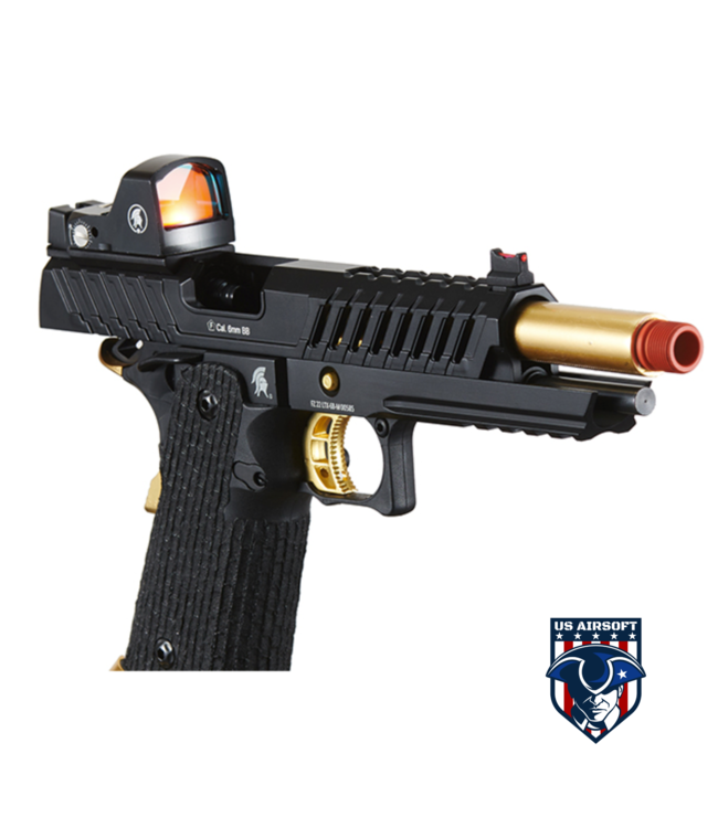 Lancer Tactical Knightshade Hi-Capa Gas Blowback Airsoft Pistol w/ Red Dot Sight (Color: Black & Gold)