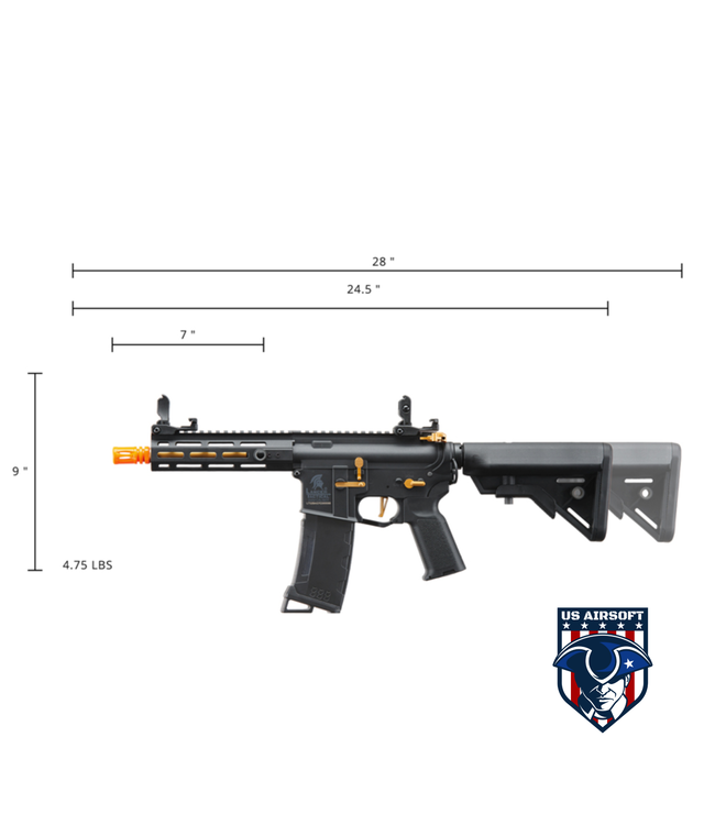 Lancer Tactical Gen 3 Hellion 7" M-LOK Airsoft AEG Rifle w/ Crane Stock (Color: Black & Gold)