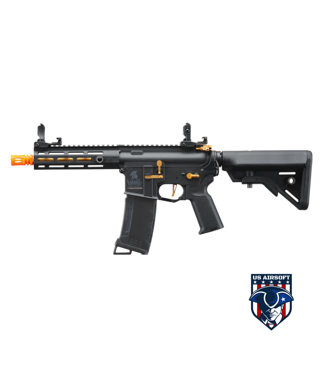 Lancer Tactical Gen 3 Hellion 7" M-LOK Airsoft AEG Rifle w/ Crane Stock (Color: Black & Gold)