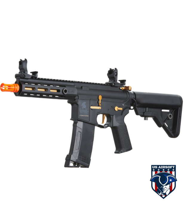 Lancer Tactical Gen 3 Hellion 7" M-LOK Airsoft AEG Rifle w/ Crane Stock (Color: Black & Gold)