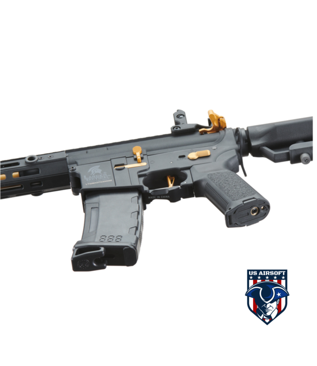 Lancer Tactical Gen 3 Hellion 7" M-LOK Airsoft AEG Rifle w/ Crane Stock (Color: Black & Gold)
