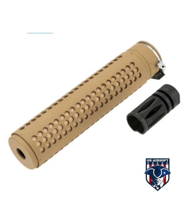 QD Mock Silencer for 14mm Negative Airsoft AEG Rifles (Color: Tan)