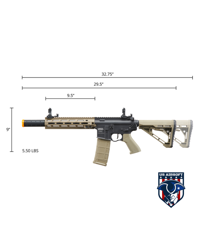 Lancer Tactical Blazer 10" M-LOK Proline Series M4 Airsoft Rifle with Delta Stock & Mock Suppressor (Color: Two Tone)