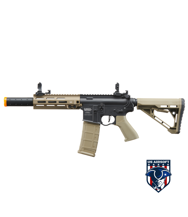 Lancer Tactical Lancer Tactical Blazer 7" M-LOK Proline Series M4 Airsoft Rifle with Delta Stock & Mock Suppressor (Color: Two-Tone)