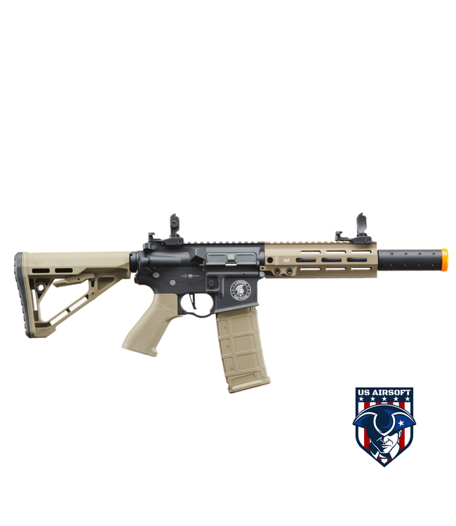 Lancer Tactical Blazer 7" M-LOK Proline Series M4 Airsoft Rifle with Delta Stock & Mock Suppressor (Color: Two-Tone)