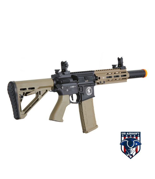 Lancer Tactical Blazer 7" M-LOK Proline Series M4 Airsoft Rifle with Delta Stock & Mock Suppressor (Color: Two-Tone)