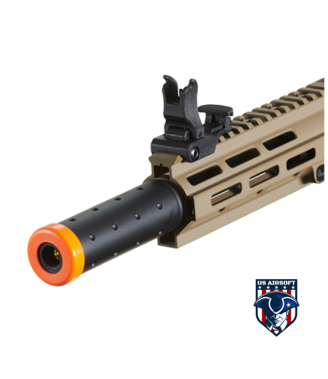 Lancer Tactical Blazer 7" M-LOK Proline Series M4 Airsoft Rifle with Delta Stock & Mock Suppressor (Color: Two-Tone)