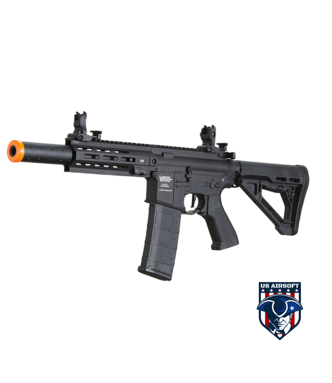 Lancer Tactical Blazer 7" M-LOK Proline Series M4 Airsoft Rifle w/ Delta Stock & Mock Suppressor (Color: Black)