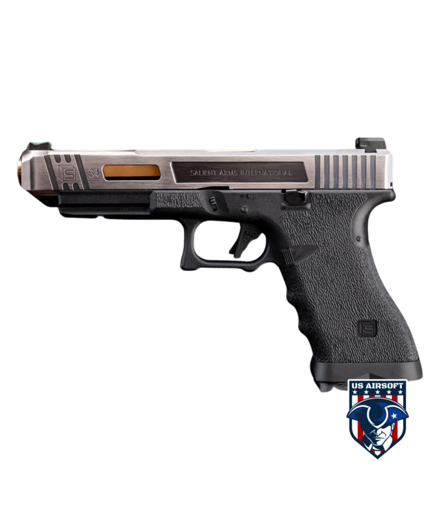 EMG / Salient Arms International Custom Airsoft Training Weapon w/ Tier One Competition Slide Kit (Color: Silver & Gold)