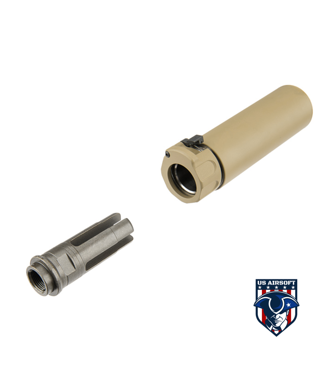 ATLAS CUSTOM WORKS FULL METAL SOCOM QD 5.3" BARREL EXTENSION W/ FLASH HIDER [MINI2] (TAN)