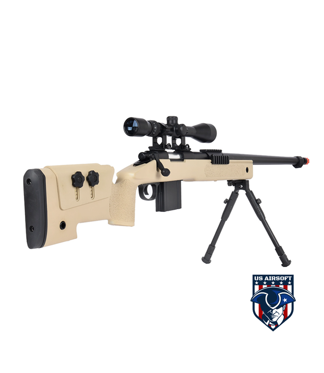 WellFire MB4416 M40A3 Bolt Action Sniper Rifle w/ Scope & Bipod (TAN)