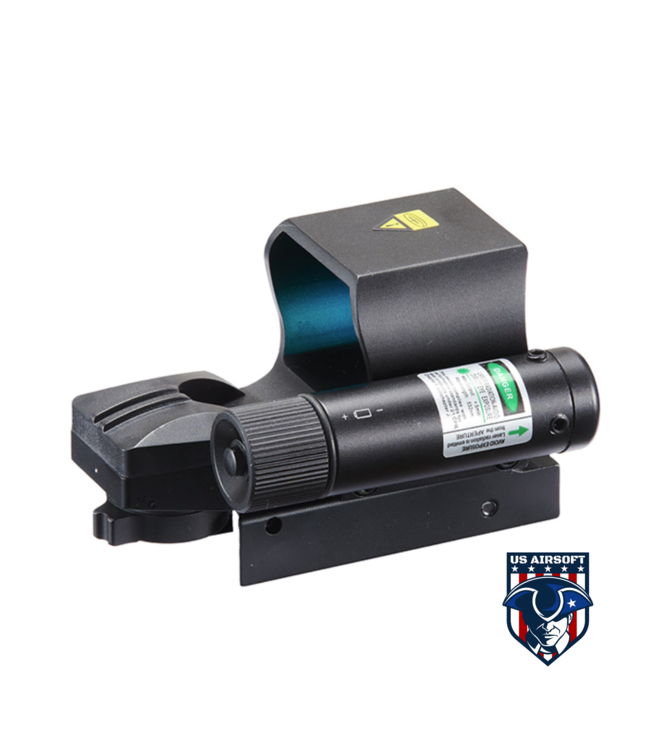 Lancer Tactical Picatinny 4 Reticle Red Dot Reflex Sight w/ Green Laser - (Black)