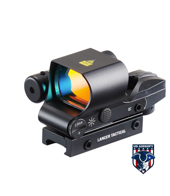 Lancer Tactical Picatinny 4 Reticle Red Dot Reflex Sight w/ Green Laser - (Black)