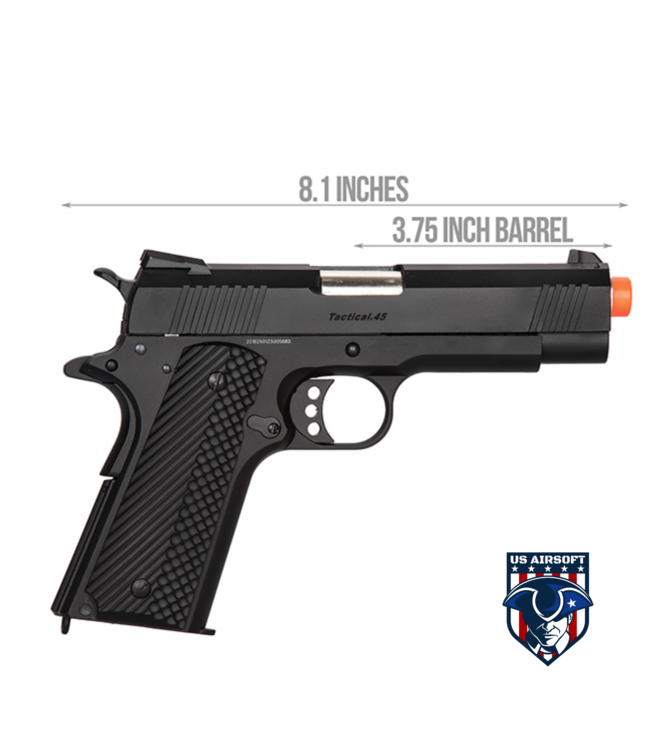 Golden Eagle IMF 3330 OTS Tactical .45 HiCapa Semi-Auto GBB Metal Pistol, BK