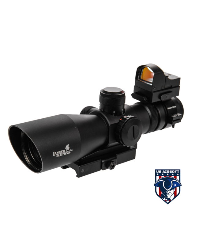 Lancer Tactical  3-9X42 RED & GREEN ILLUMINATED LONG RANGE SCOPE W/ BACKUP RED DOT SIGHT