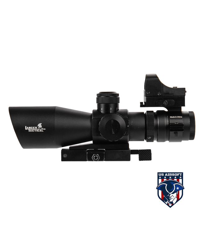 Lancer Tactical  3-9X42 RED & GREEN ILLUMINATED LONG RANGE SCOPE W/ BACKUP RED DOT SIGHT