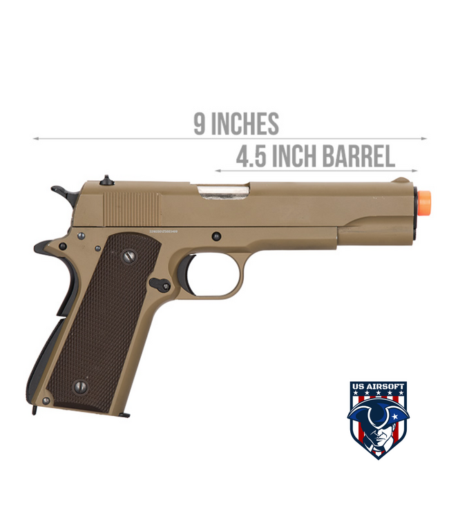 Golden Eagle IMF 3306 1911A1 Single Stack Semi-Auto GBB Metal Pistol, DE