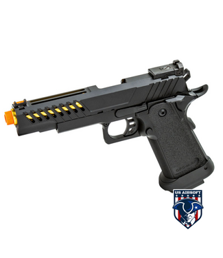 Lancer Tactical Golden Eagle 3338 OTS .45 Hi-Capa Gas Blowback Pistol w/ Vented Slide (Color: Black / Gold Barrel)