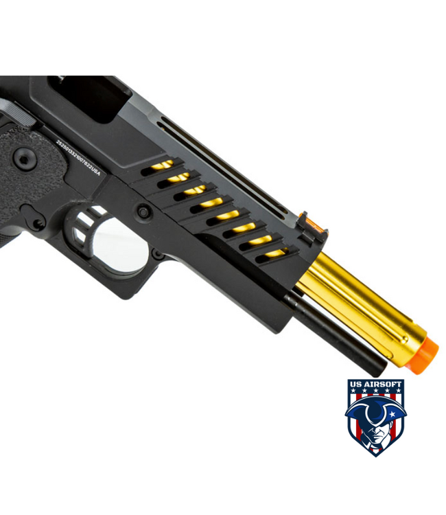 Golden Eagle 3338 OTS .45 Hi-Capa Gas Blowback Pistol w/ Vented Slide (Color: Black / Gold Barrel)