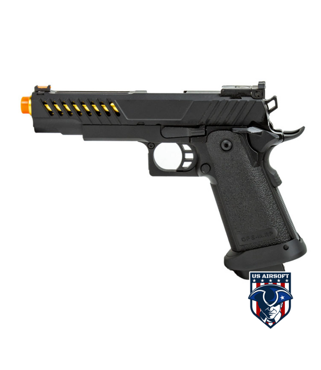 Golden Eagle 3338 OTS .45 Hi-Capa Gas Blowback Pistol w/ Vented Slide (Color: Black / Gold Barrel)