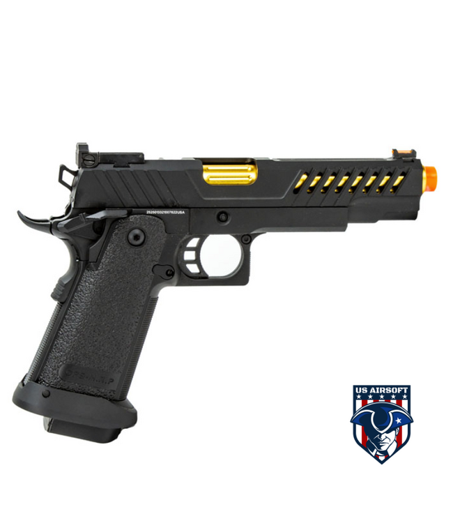 Golden Eagle 3338 OTS .45 Hi-Capa Gas Blowback Pistol w/ Vented Slide (Color: Black / Gold Barrel)