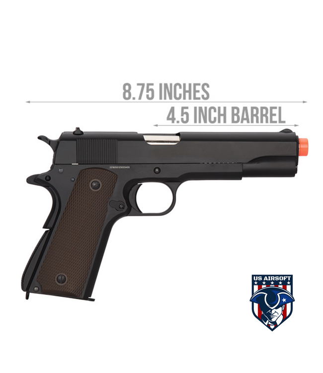 Golden Eagle IMF 3305 1911A1 Single Stack Semi-Auto GBB Metal Pistol, BK