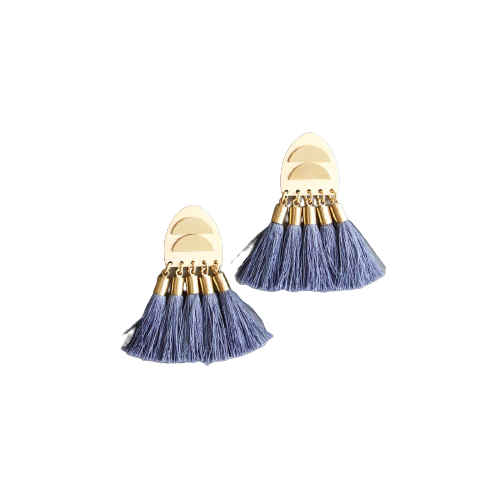 Earrings | Brass Posts + Blue Silk Tassels-1