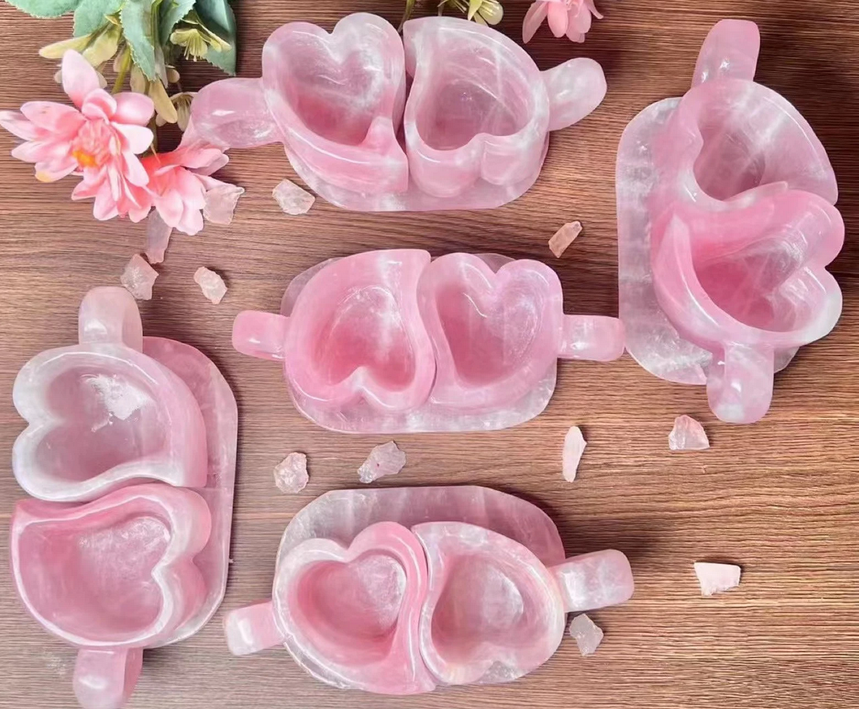 5322 - Crystal Heart Mug Set - Rose Quartz - Comes with Coaster - 2 Cups in  Each Set - Top Quality Crystal