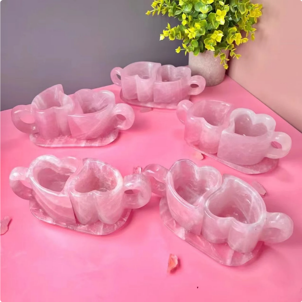 5322 - Crystal Heart Mug Set - Rose Quartz - Comes with Coaster - 2 Cups in  Each Set - Top Quality Crystal