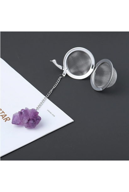 Crystal Tea Ball - Tea Infuser - 2" - Raw Crystals - Clear Quartz or Amethyst Flower