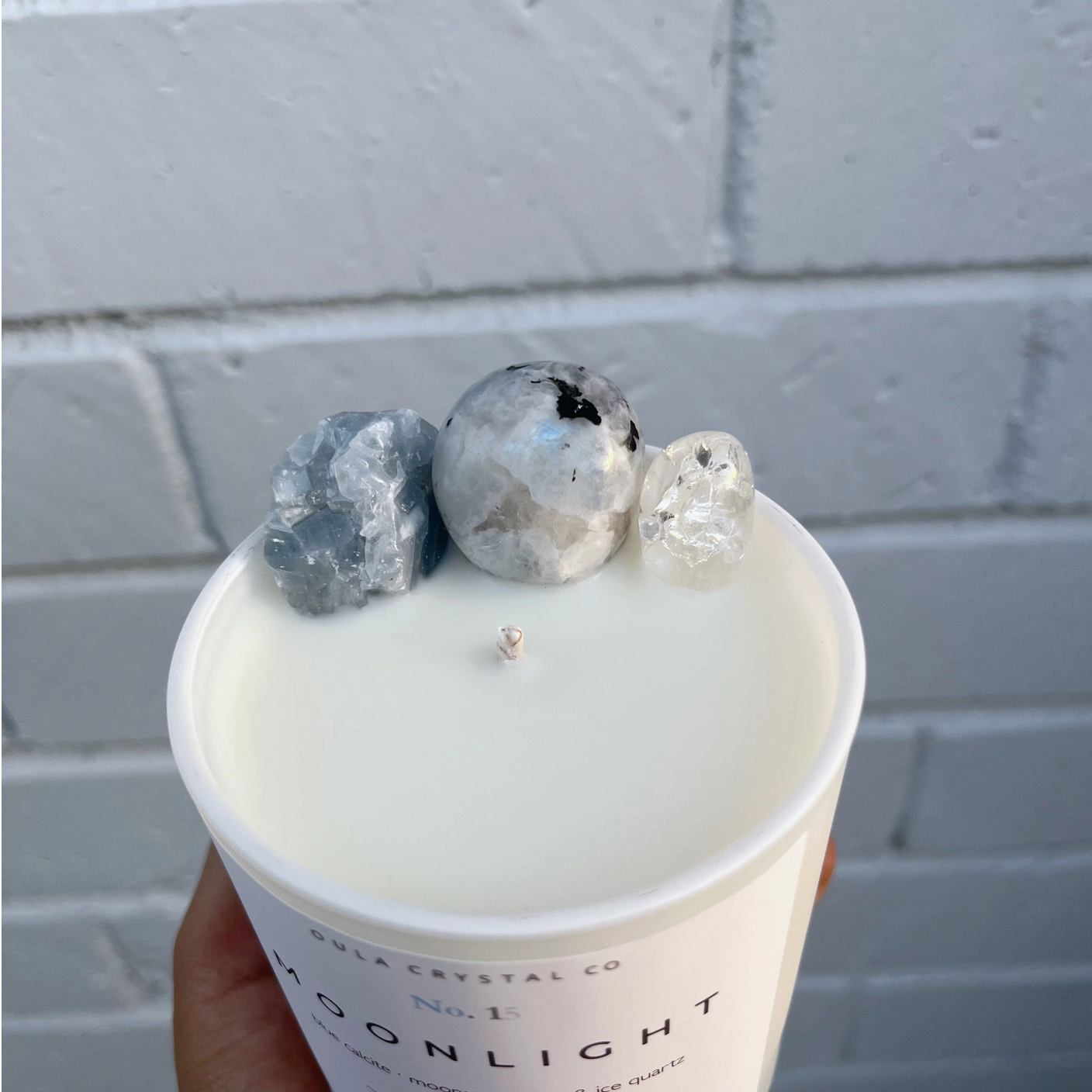 Blue and white granulated wax crystals to create candles by