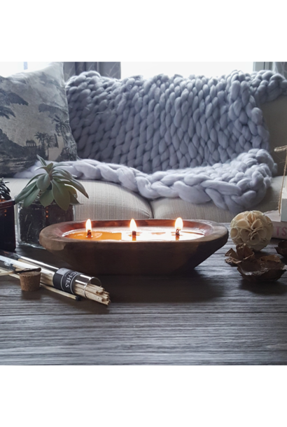 6221  - Dough Bowl Candle - PALO SANTO - Hand Carved Wood Bowl - 100+ HR Burntime - 10" x 6" x 2"