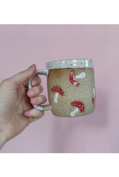 6535-  Ceramic Mushroom Mug - 12oz - Hand Crafter - Osso Ceramics