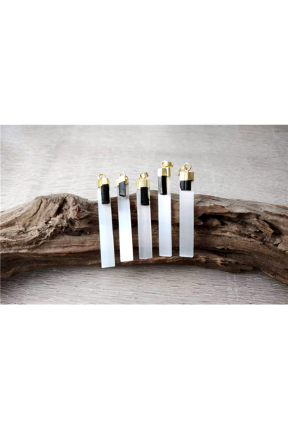 Pendant | Selenite with Black Tourmaline | Gold