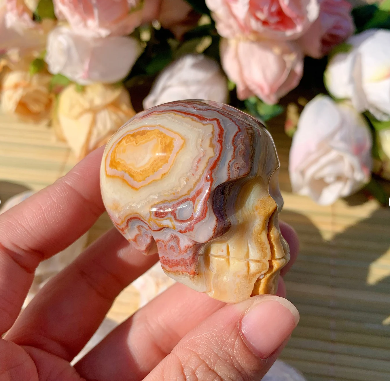 Crazy Lace Agate Skull – Joyous Play & Cosmic Connection