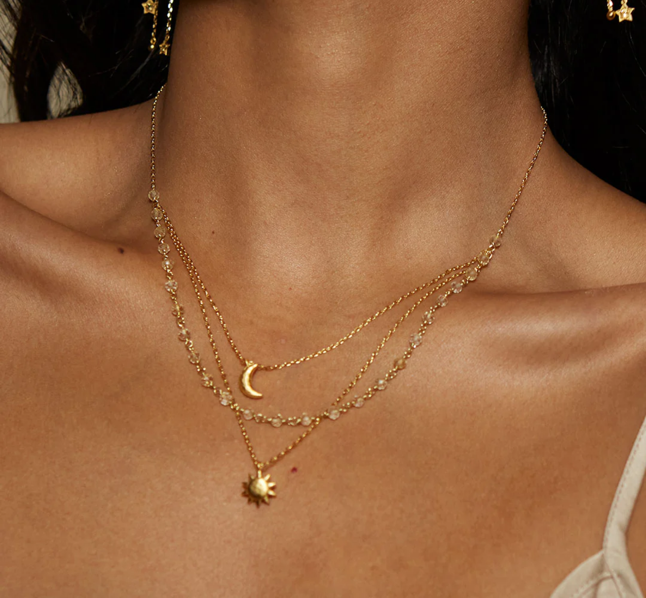 Sun, Moon & Citrine Triple Necklace 