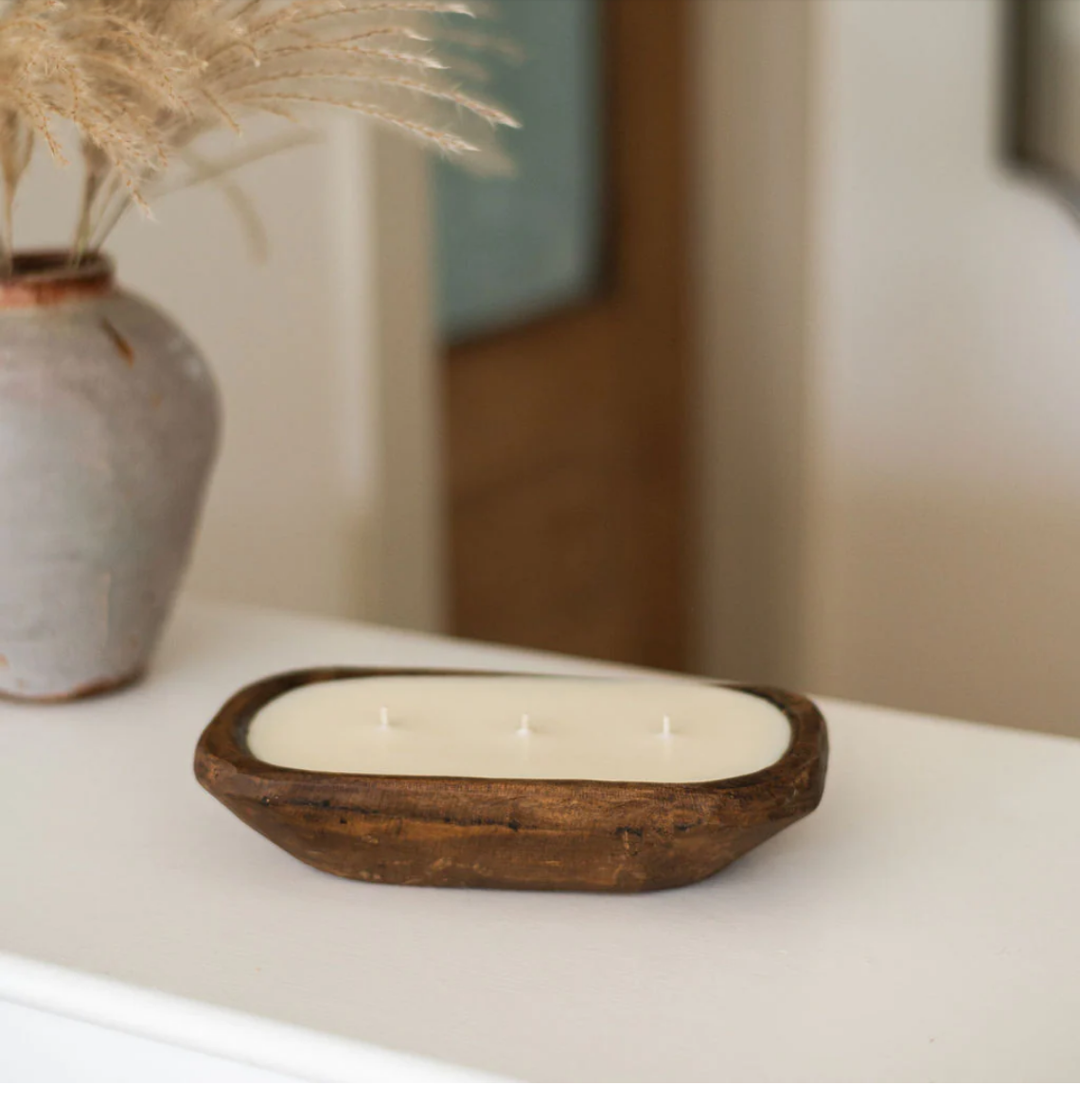 Dough Bowl Candle - SANDALWOOD - Hand Carved Wood Bowl