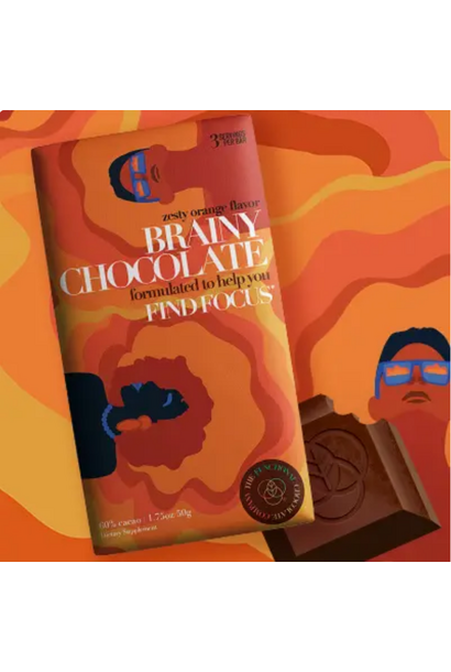 6977 - Brainy Chocolate - Focus Formula - Orange Flavor - Herbal & Nootropic Blend for Focus & Clarity - Functional Chocolate