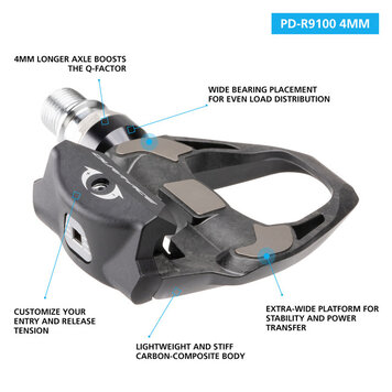 Shimano PEDAL, PD-R9100, DURA-ACE, SPD-SL, W/CLEAT (SM-SH12), 4MM LONGER AXLE