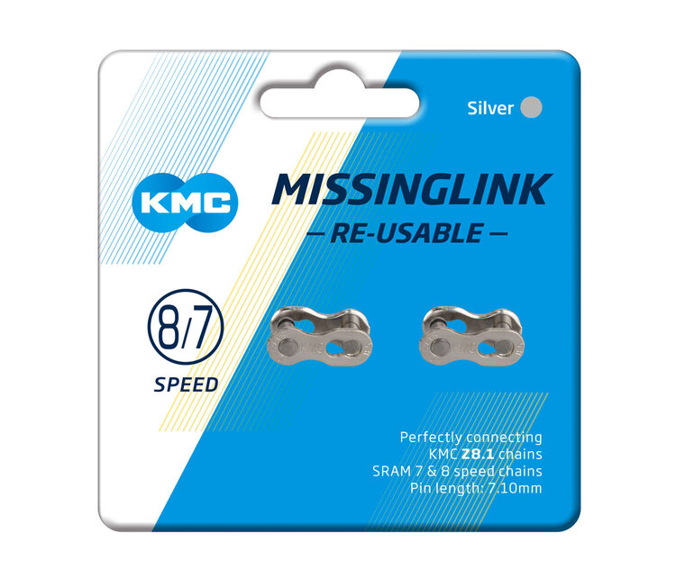 KMC KMC CL571R MissingLink, 6/7/8 Speed, 7.1mm, Reusable, 2pcs, Silver