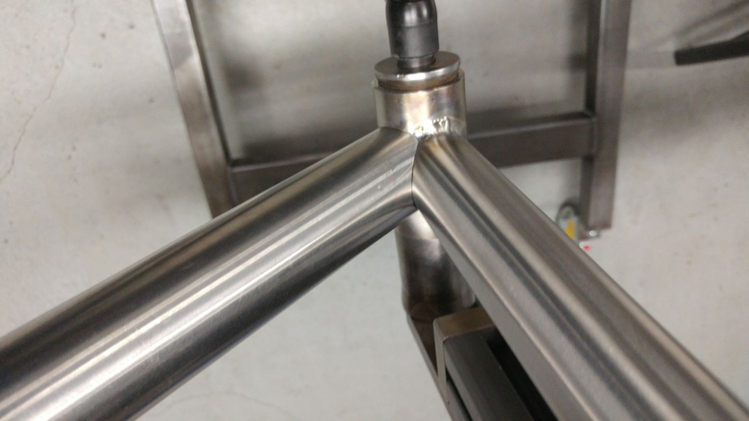 Close-up of custom bicycle frame fabrication