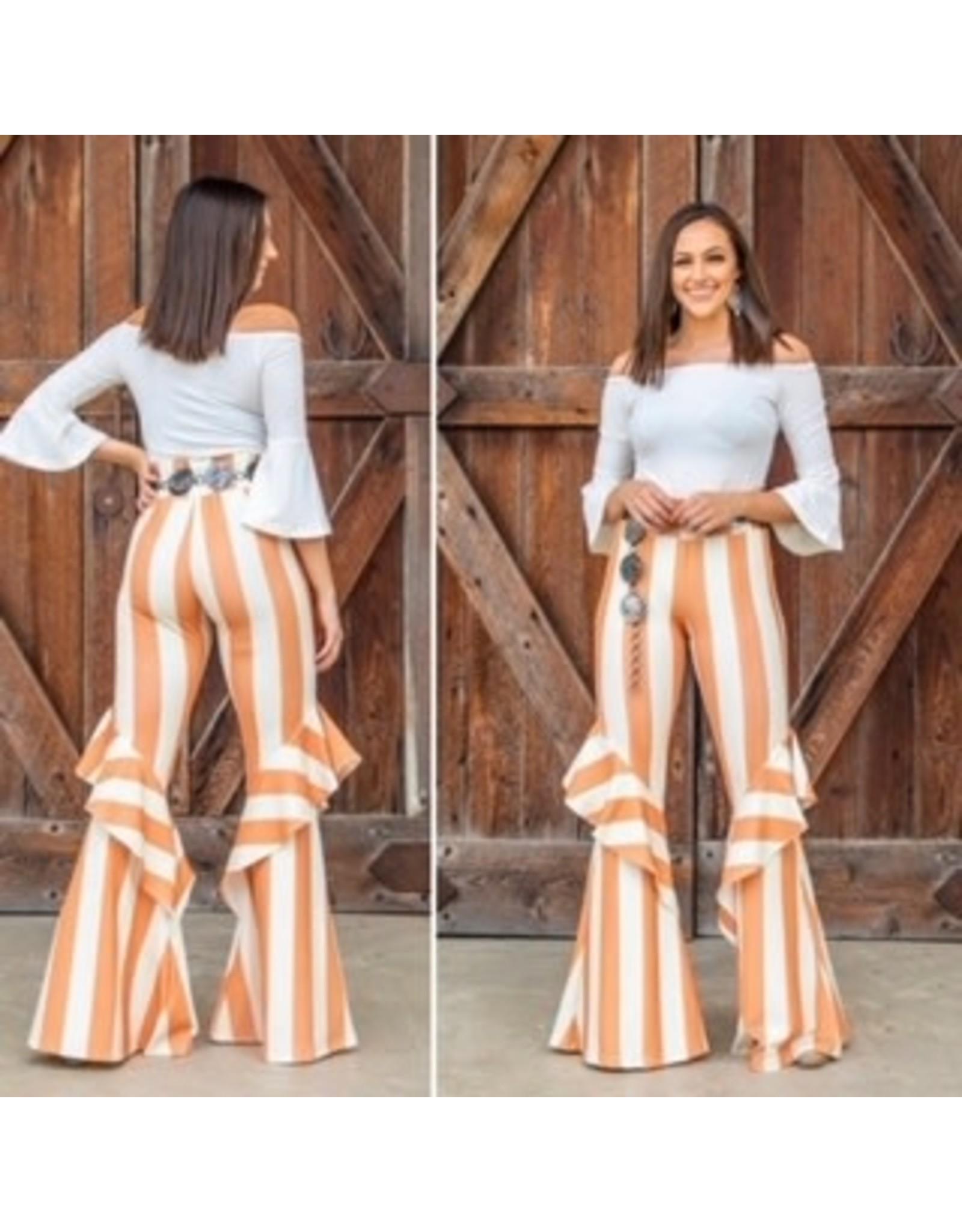 stripe flare trousers