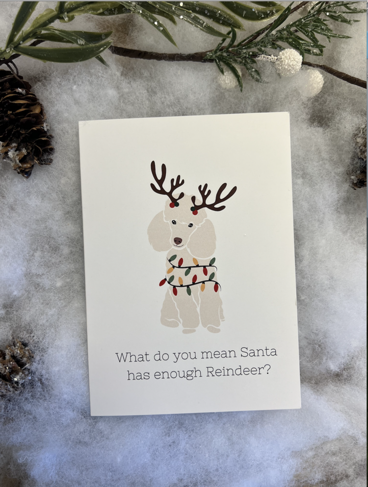 Chews Chews - Folded Card - Poodle Reindeer